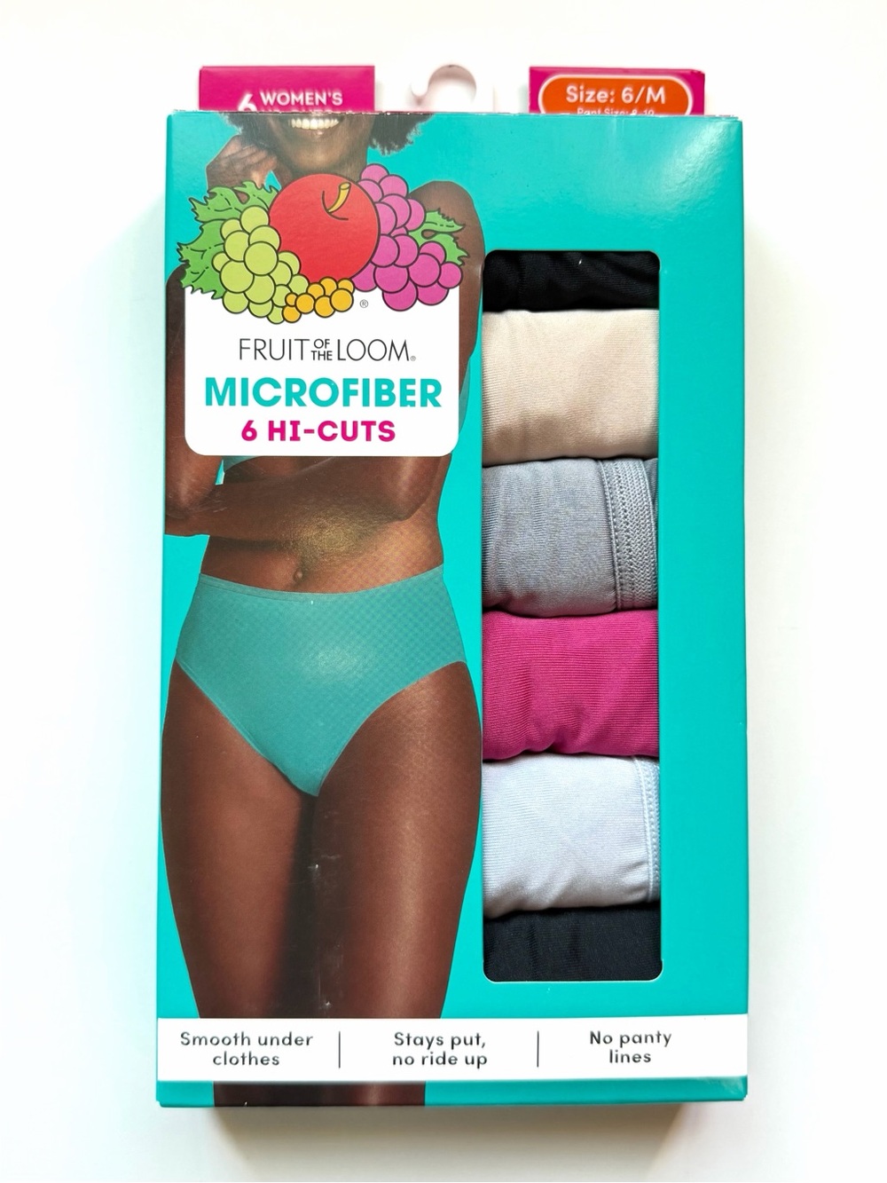 Fruit of the Loom Microfiber Hi-Cut Brief Panties 6 pack Women’s size Medium